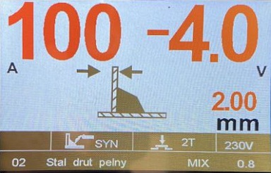 Zváračka FANMIG 212 LCD MOST - zobrazenie zvaru v synergii