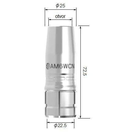 Kónická hubica ø 16 x 72,5 mm stena 2,5 mm arc M6W
