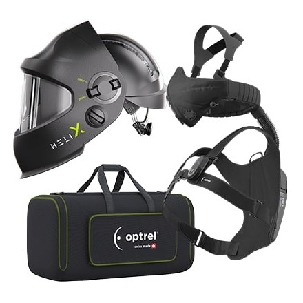 Set RTW svářecí kukla Helix Quattro černá + filtroventilace Swiss Air Optrel