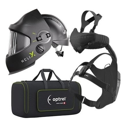 Set RTW svářecí kukla Helix Quattro černá + filtroventilace Swiss Air Optrel