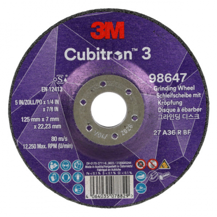 Brusný kotouč 125 x 7 x 22,23 mm zrnitost 36+ 3M CUBITRON 3 typ T27, 98647