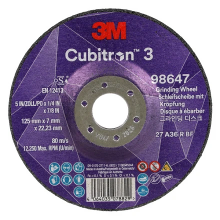 Brusný kotouč 125 x 7 x 22,23 mm zrnitost 36+ 3M CUBITRON 3 typ T27, 98647
