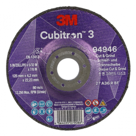 Brusný a řezný kotouč 125 x 4,2 x 22,23 mm zrnitost 36+ 3M CUBITRON 3 typ T27, 94946