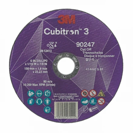 Rezný kotúč 150 x 1,6 x 22,23 mm zrnitosť 60+ 3M Cubitron 3 typ T41, 90247