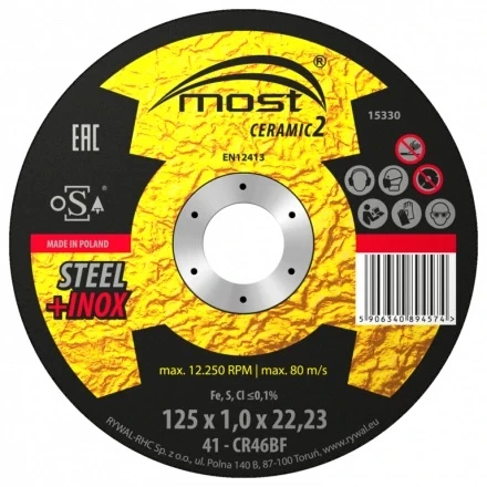 Rezný kotúč 125 x 1,6 x 22,23 mm MOST CERAMIC2 Steel + Inox typ 41