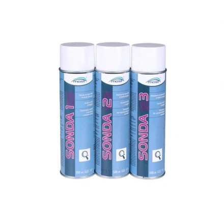 Sada defektoskopických sprejov Sonda 1, 2, 3 (čistič + penetrant + vývojka) MOST 3×500 ml