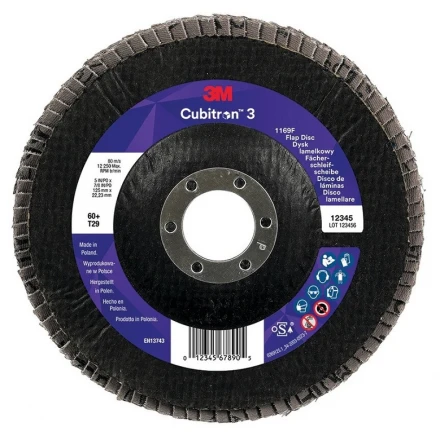 Lamelový kotúč 125 x 22,23 mm zrnitosť 60+ 3M Cubitron 3 1169F typ T29