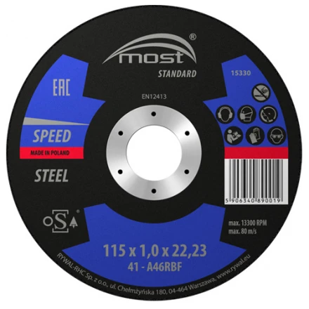 Rezný kotúč 115 x 1,0 x 22,23 mm MOST STANDARD METAL Speed typ 41