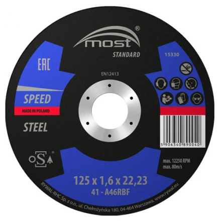 Rezný kotúč 125 x 1,6 x 22,23 mm MOST STANDARD METAL Speed typ 41