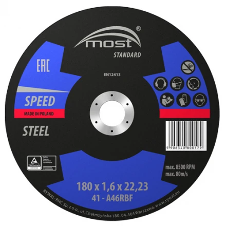 Rezný kotúč 180 x 1,6 x 22,23 mm MOST STANDARD METAL Speed typ 41