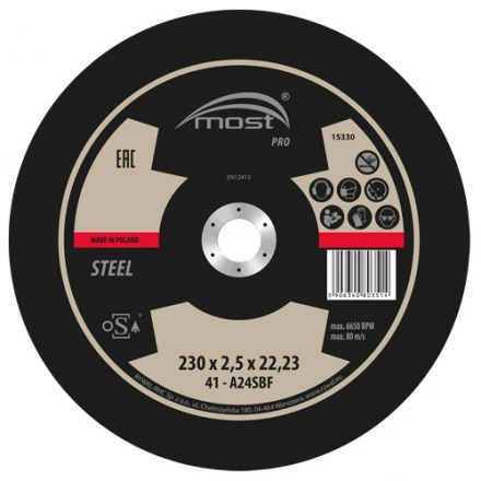 Rezný kotúč 230 x 2,5 x 22,23 mm MOST PRO METAL typ 41