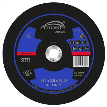 Řezný kotouč 230 x 2,0 x 22,23 mm MOST STANDARD METAL typ 41