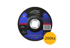 Brúsny kotúč 125 x 6,5 x 22,23 mm MOST STANDARD METAL typ 27 sada 200 ks