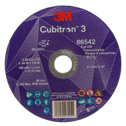 Rezný kotúč 150 x 2,0 x 22,23 mm zrnitosť 60+ 3M Cubitron 3 typ T41, 86542