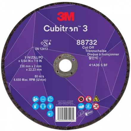 Rezný kotúč 230 x 2,0 x 22,23 mm zrnitosť 36+ 3M Cubitron 3 typ T41, 88732