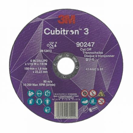Rezný kotúč 150 x 1,6 x 22,23 mm zrnitosť 60+ 3M Cubitron 3 typ T41, 90247