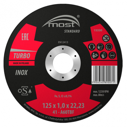 Rezný kotúč 125 x 1,0 x 22,23 mm MOST STANDARD INOX Turbo typ 41