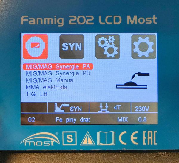 Zváračka FANMIG 202 LCD MOST - nastavenie metódy zvárania