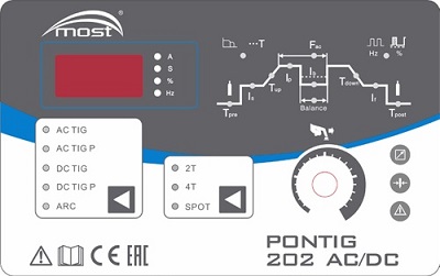 Zváračka Pontig 202 AC/DC MOST - ovládací panel