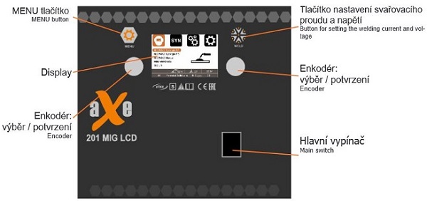 Svářečka aXe 201 MIG LCD - ovládací panel