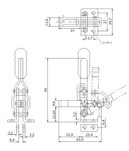 Upínací svěrka HS-12050-U U-BAR s přírubovou základnou