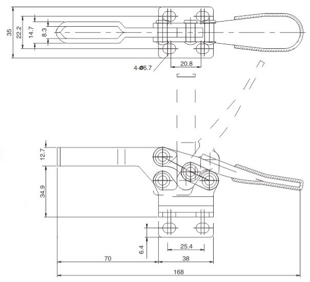 Upínacia svorka HS-225-B horizontálna s prírubovou základňou