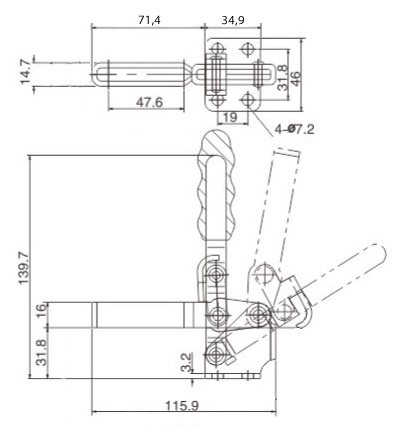 Upínacia svorka HS-12130 Short U-BAR s prírubovou základňou