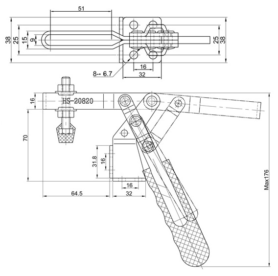 Upínacia svorka HS-20820 vertikálna a horizontálna s prírubovou základňou