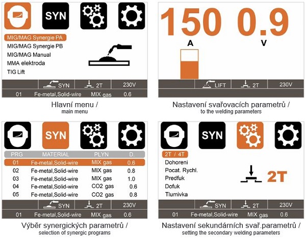 Zvárací invertor aXe 201 MIG LCD - nastavenie parametrov