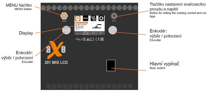 Zváračka aXe 201 MIG LCD - ovládací panel