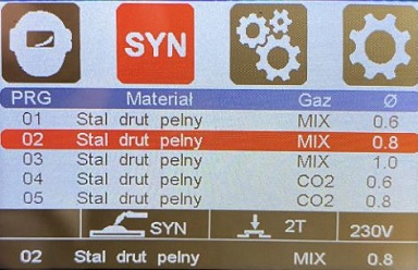 Zváračka FANMIG 212 LCD MOST - nastavenie materiálu, drôtu, plynu